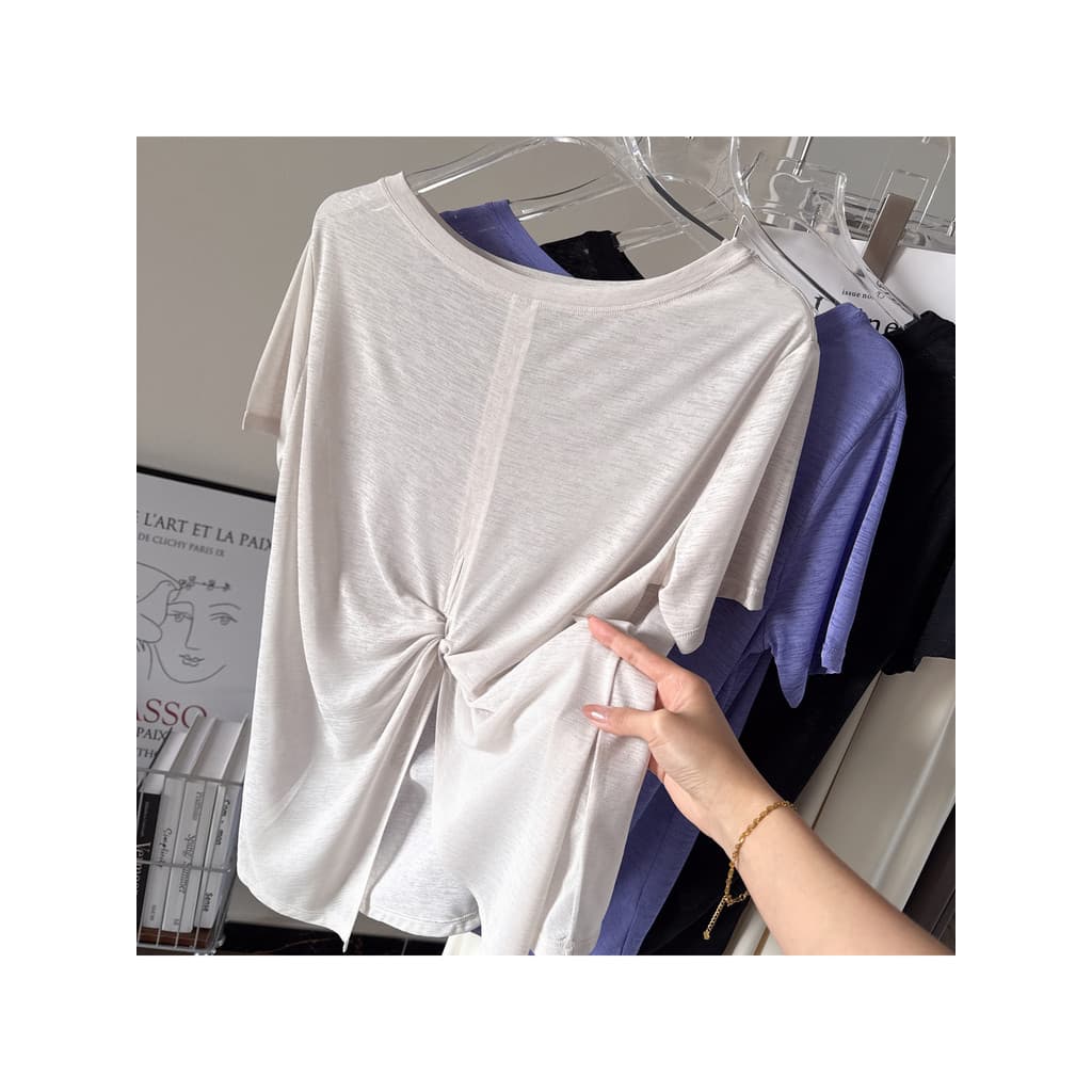 Roupas de Yoga femininas verão blusa fina de manga curta dois usar um pescoço roupas de Fitness topo solto respirável es