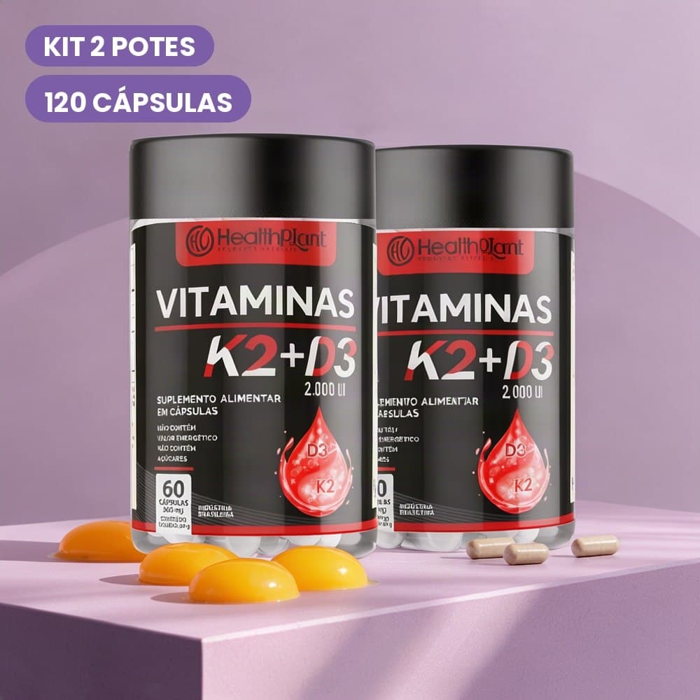 Suplemento Vitamina K2 + Vitamina D3 2000UI 500mg Kit 2 Potes 120 Cápsulas Unissex