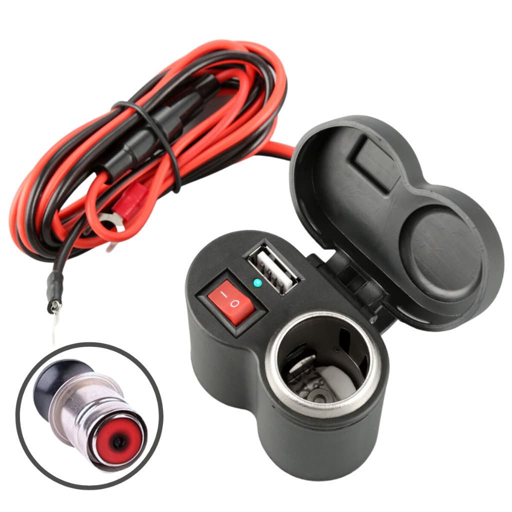 Tomada Acendedor 12V com USB 5V 2A Interruptor e Tampa à Prova d’Água para Carro