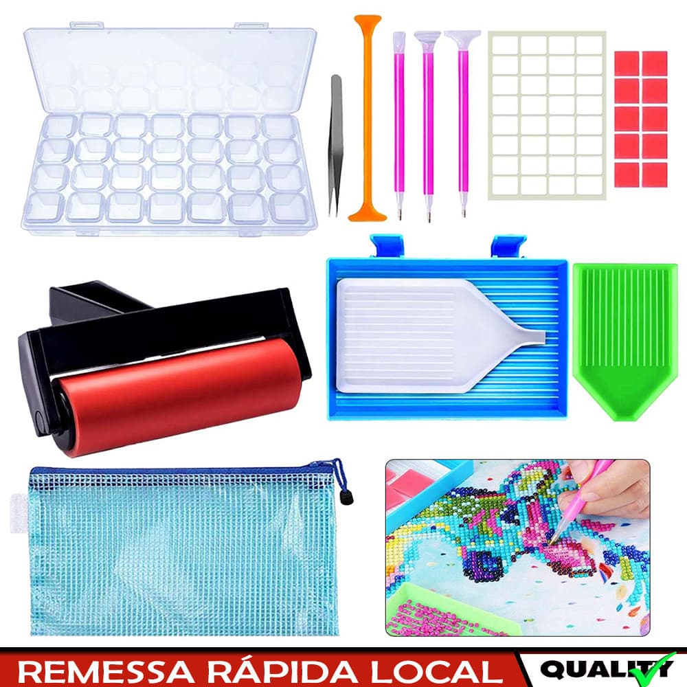 Acessórios de pintura de arte de diamante 5D, com bandejas de pintura de arte de diamante e caixa de armazenamento