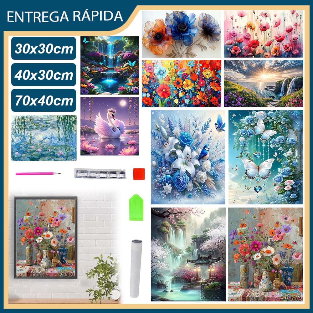 Pintura De Diamante Diamond Painting 5D - Redondo Diamond Quadrada Diamond Art 40x30cm Ou 30x30cm Ou 70x40cm Ou 120x40cm