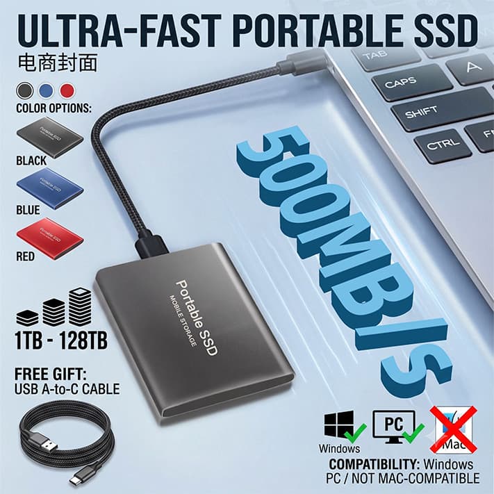 Disco Rígido Externo 30TB/16TB Portátil SSD 60TB/128TB USB3.0 8TB/4TB/2TB/1TB Para Dados De Laptop