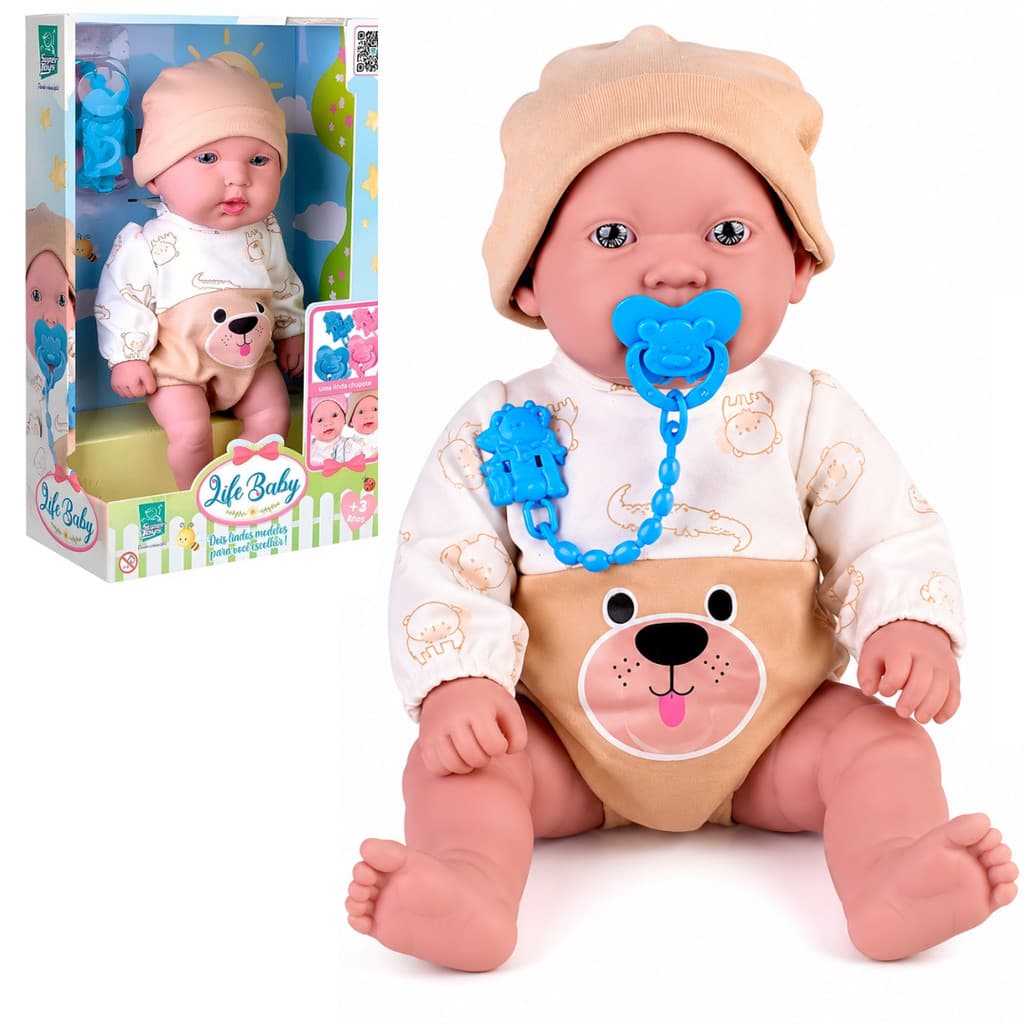 Boneca Bebê Life Baby 33cm Vinil com Chupeta e Prendedor Super Toys Infantil Menina
