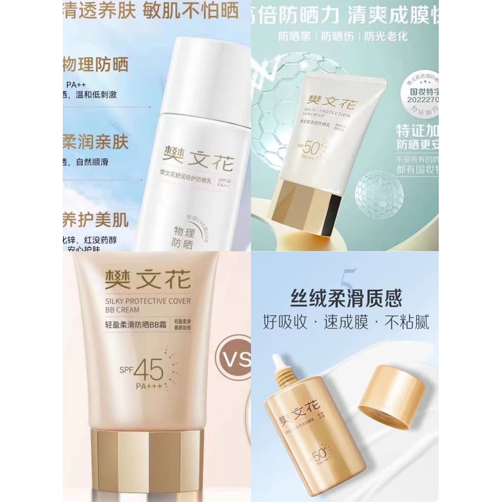 Fan Wenhua Watery Clear Protetor Solar Loção Calmante Hidratante Duplo Cuidado Leve Suave Protetor Solar Creme Anti-Ultr