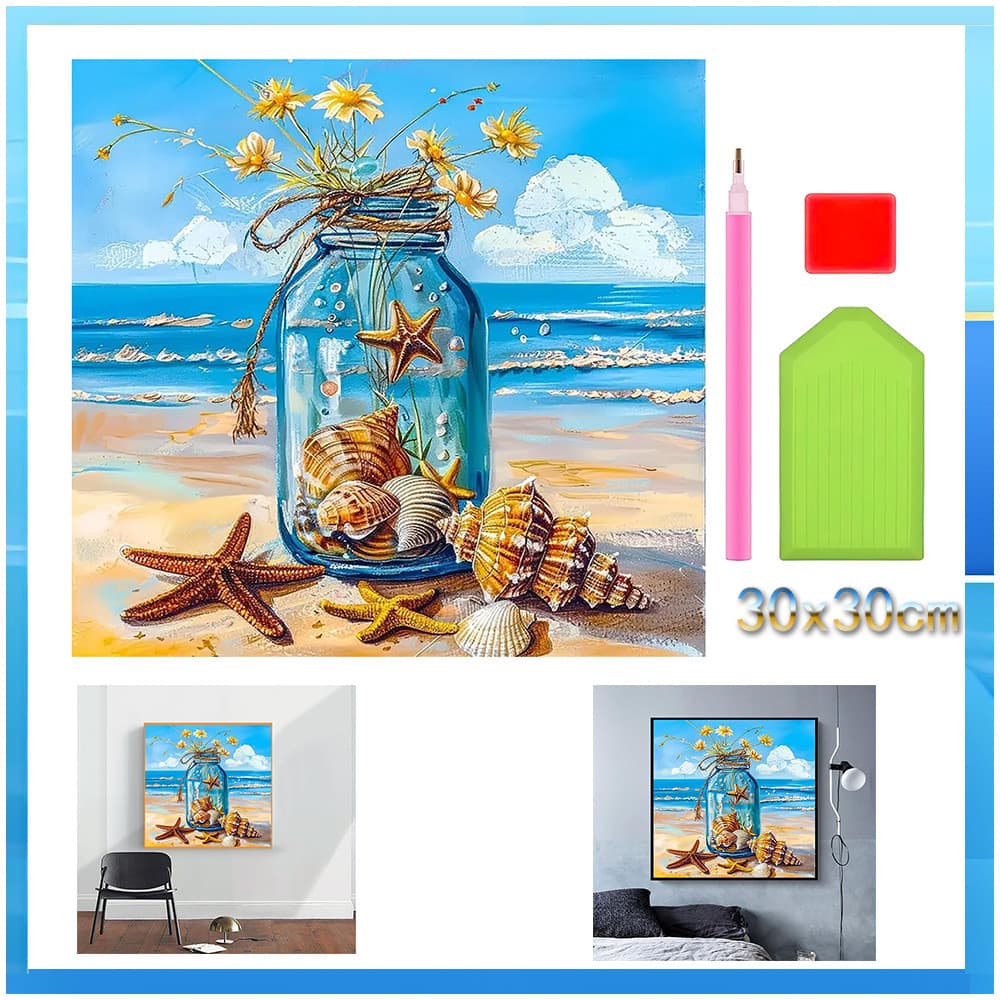 Conjunto de pintura diamante 5D praia quadrado diamante em garrafa 30x30cm decoração de casa adequada para DIY artesanal