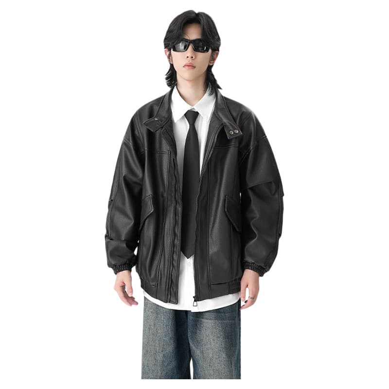 [Preço inflamante] Old Plankton Jaqueta de couro bonita masculina solta terno de motocicleta masculino jaqueta Bomber re
