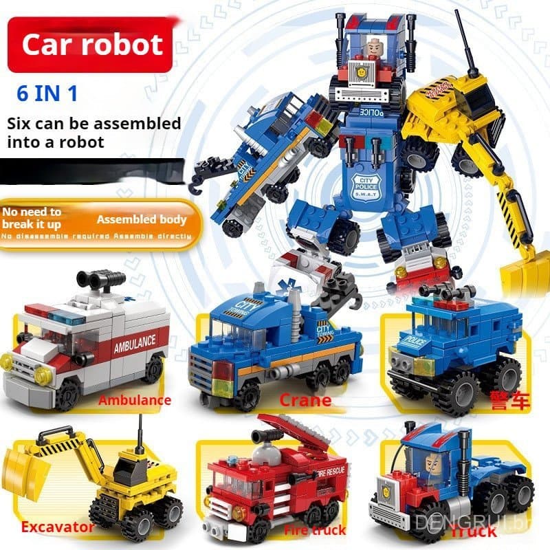 Carro Robô Transformável 6 em 1, Blocos de Montar com Pequenas Partículas, Mecha Lego X2G6