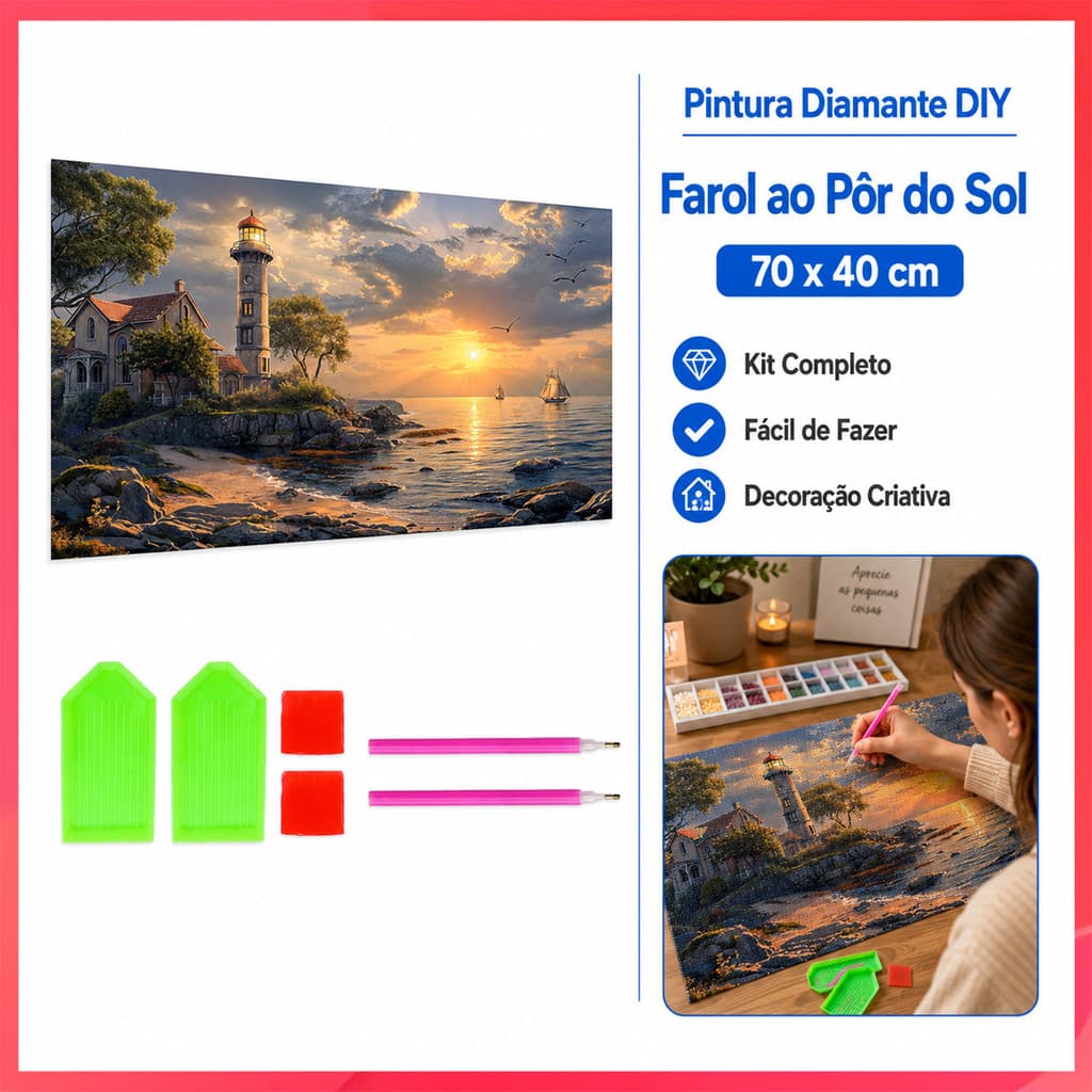 Farol à beira-mar DIY pintura diamante kit de ferramentas completo diamante conjunto completo vista do mar artesanal qua