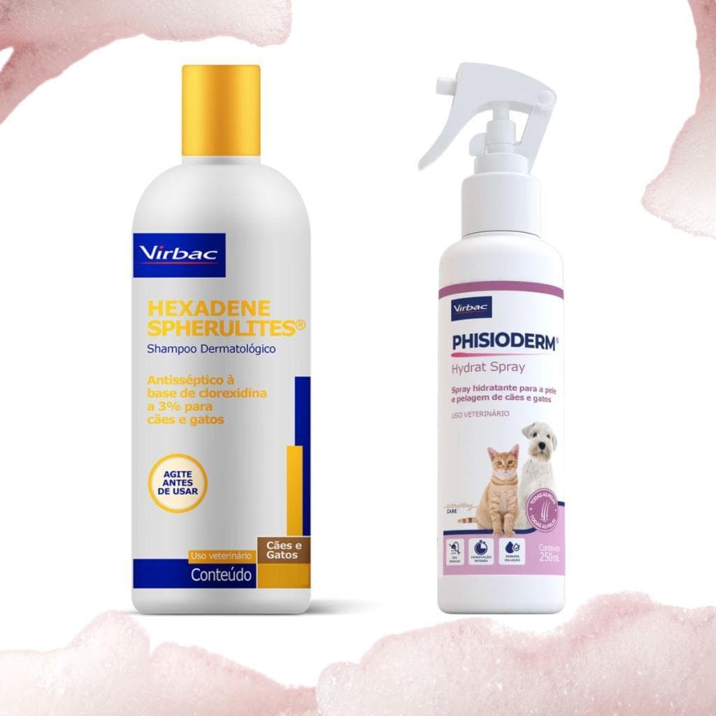 Kit Limpeza e Hidratação Shampoo Hexadene e Hydrat Spray Para Cães e Gatos Virbac