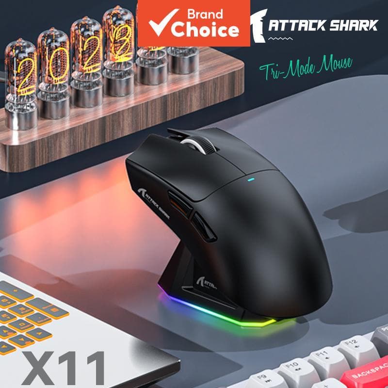 Mouse Gamer Attack Shark X11 Tri Mode: Sem fio E-Sport com sensor PAW3311, 22.000 DPI e bateria 280mAh para laptop e PC