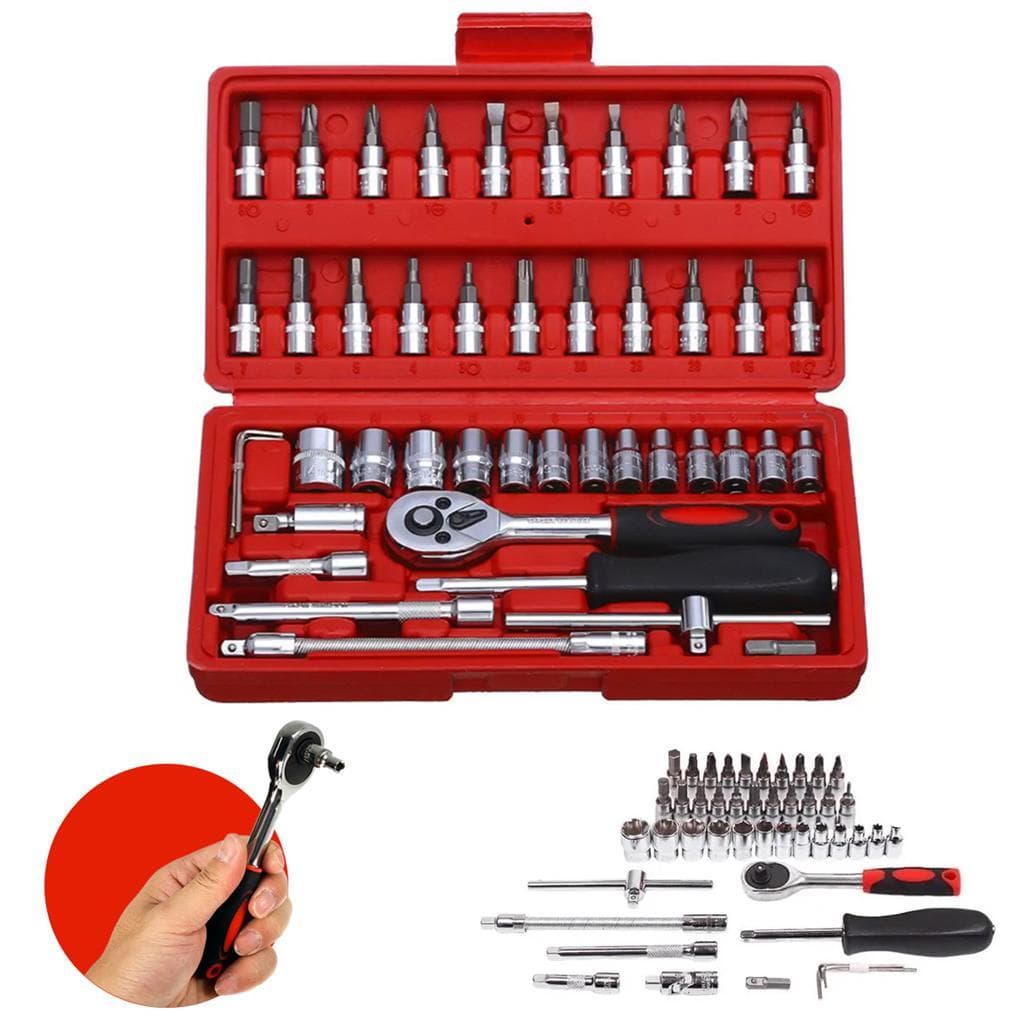 Jogo 46 Ferramentas Completo Embralumi Chaves Soquetes Catraca Bits CRV 1/4 Reparos em Casa Automóveis Manutenção