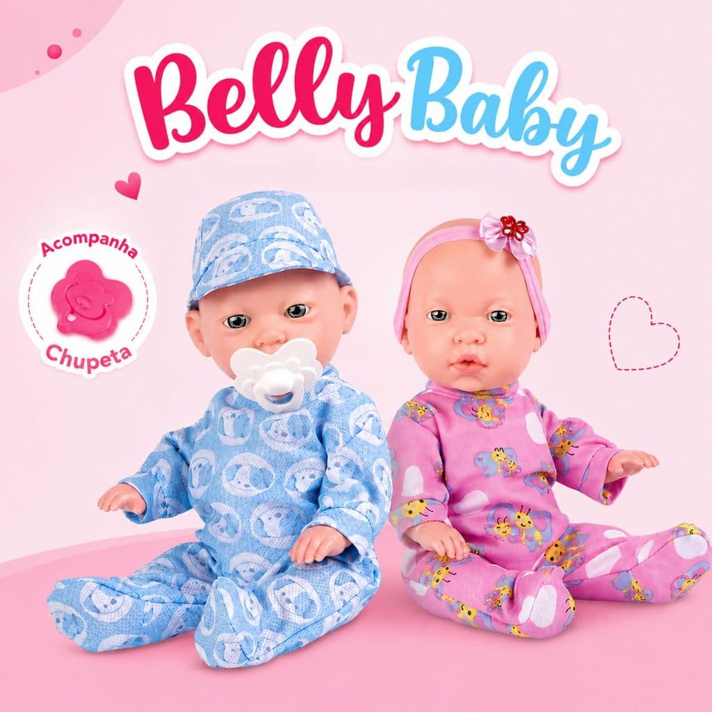 Boneca Belly Baby Com Chupeta Bebe Menino E Menina Articulado - Super Toys
