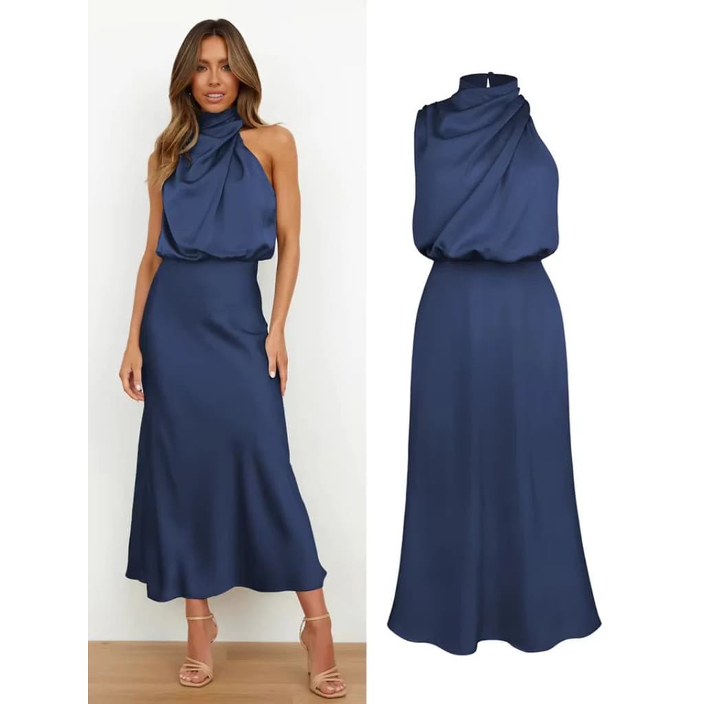 Vestido feminino, vestido longo, vestido formal, vestido sem mangas, elegante, moderno, vestido de noite leve D43V