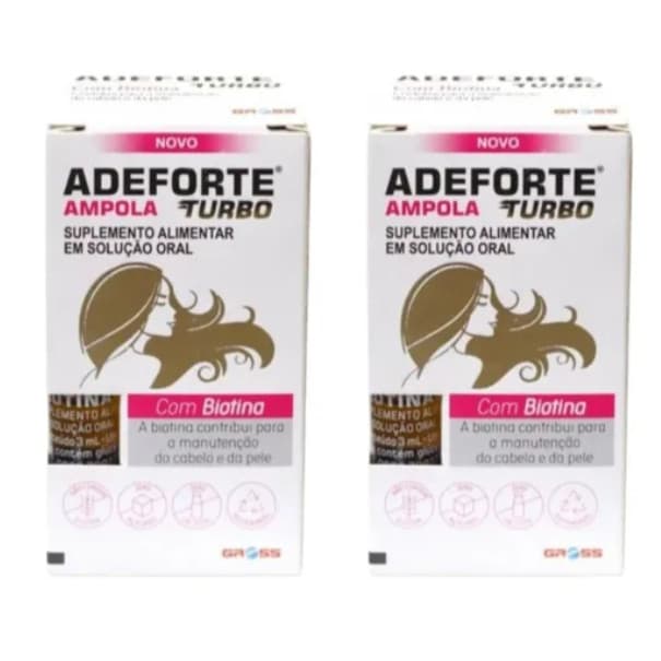 Kit C/2 Caixas Adeforte Turbo 3ml + Biotina 3ml Vitaminas A D E Suplemento para Cabelos Pele e Unhas Original