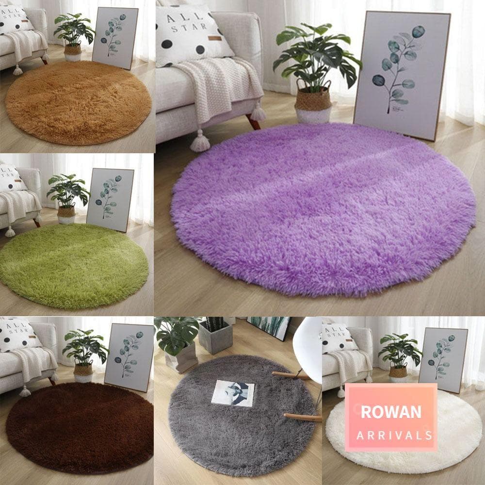 Tapetes De Sala De Estar ROWANBABY , Tapete Redondo Antiderrapante De 40 Cm De Pé Espesso De Cor Sólida De Pelúcia Macio