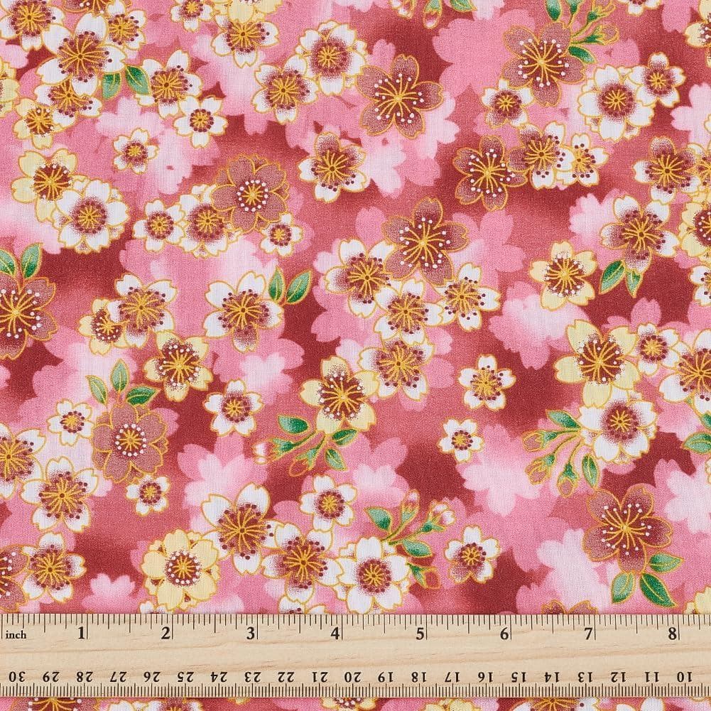 Tecido Floral Rosa PH PandaHall, 59 Polegadas de Largura, Tecido Retro para Patchwork de Flores, Tecido Impresso para Ar