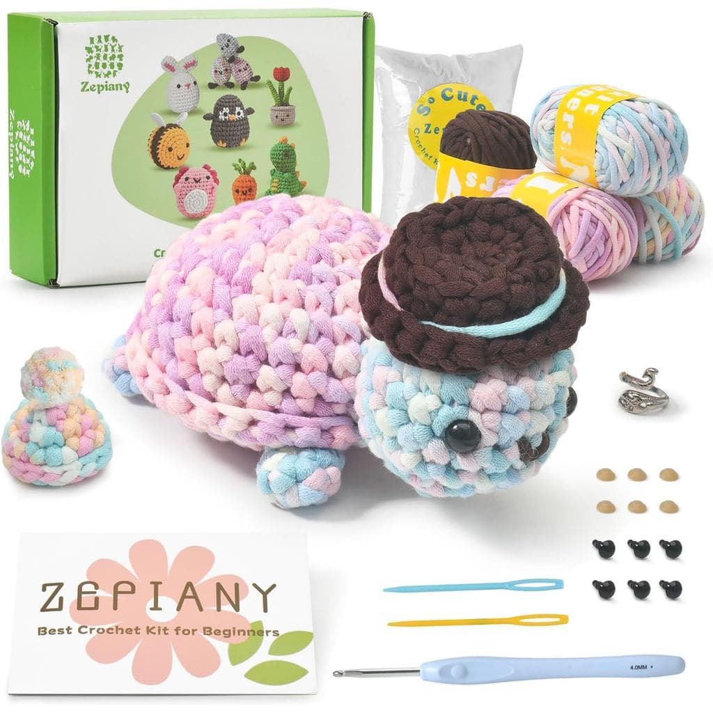 Kit de Crochê Zepiany para Iniciantes, Kit de Crochê Amigurumi para Adultos, Kit de Crochê de Tartaruga, Kit de Crochê d