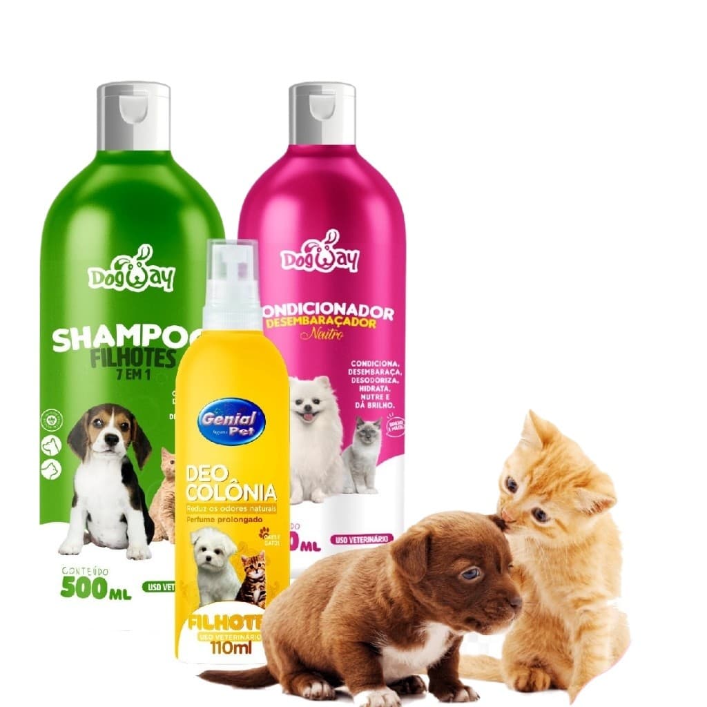 Kit Banho Filhotes Shampoo E Condicionador + Perfume para Cachorro e Gato Genial Pet - 500 ml