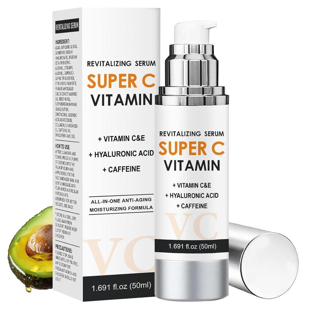 Sérum Facial de Vitamina C com Ácido Hialurônico e Vitamina E - Sérum Revitalizante Super-C para o Rosto - Antienvelheci