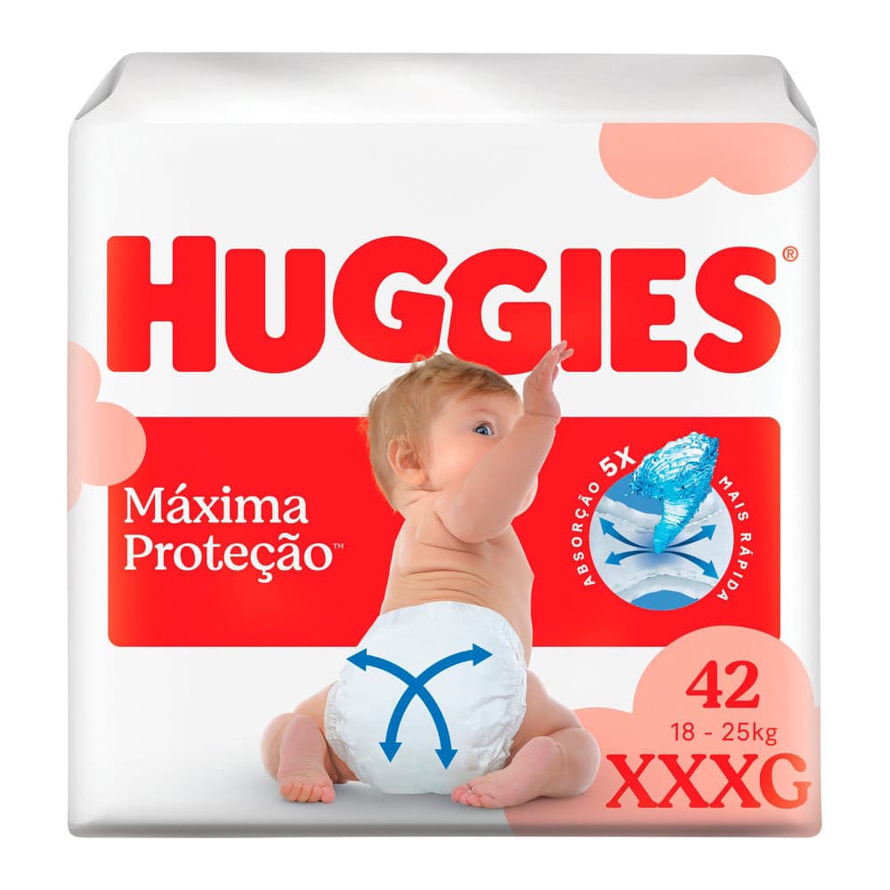 Fralda Huggies Máxima Proteção Tamanho XXXG 42 Unidades Descartáveis