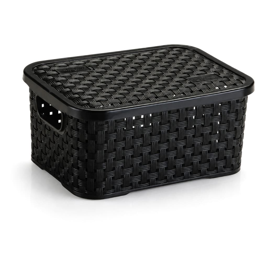 Cesto Organizador Rattan 2L Com Tampa Alças Multiuso Banheiro Quarto Escritório Cosméticos