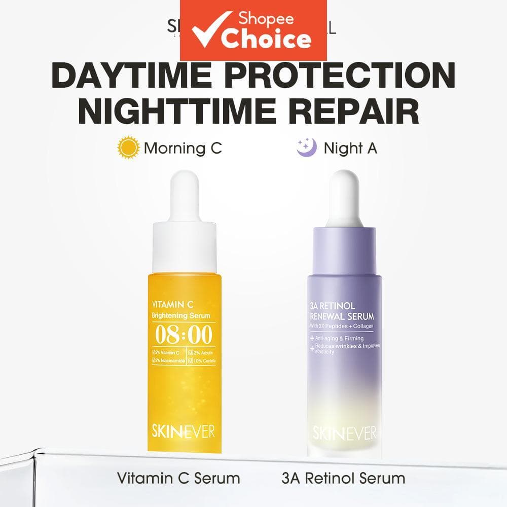 Kit de Facial dia e noite SKINEVER 2Pcs, Retinol 3A Tone-Up e Brilho de Vitamina C, Hidratante Suavizante Portátil