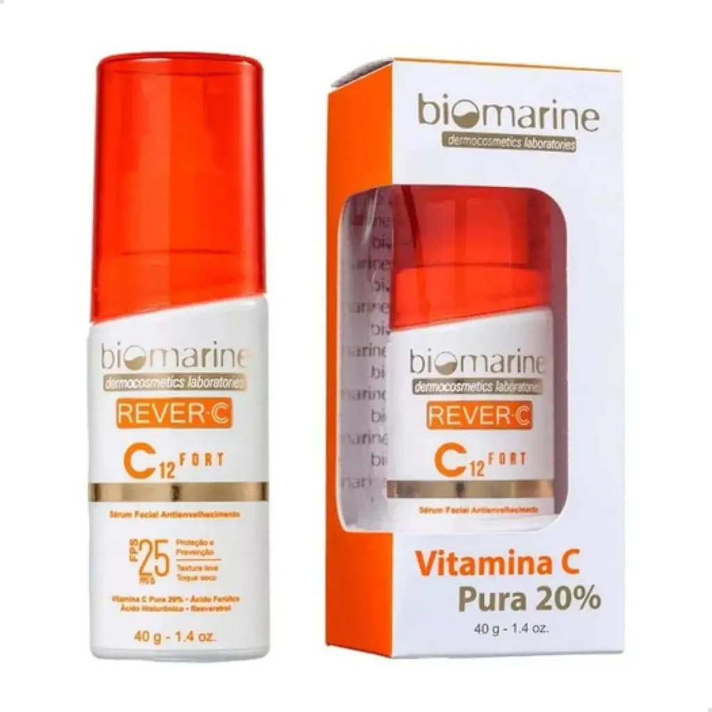 Sérum Facial Biomarine Rever C C12 Fort 40g Vitamina C Pura 20% FPS 25 Ácido Hialurônico Antioxidante Anti-idade