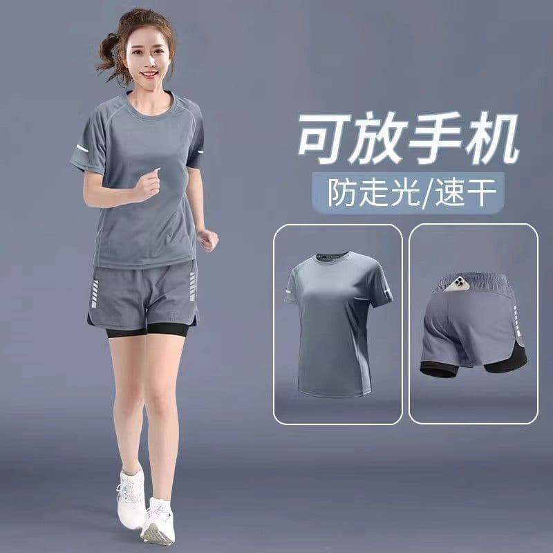 Correndo terno esportivo feminino roupas de secagem rápida roupas de Fitness maratona Shorts verão gelo seda manga curta