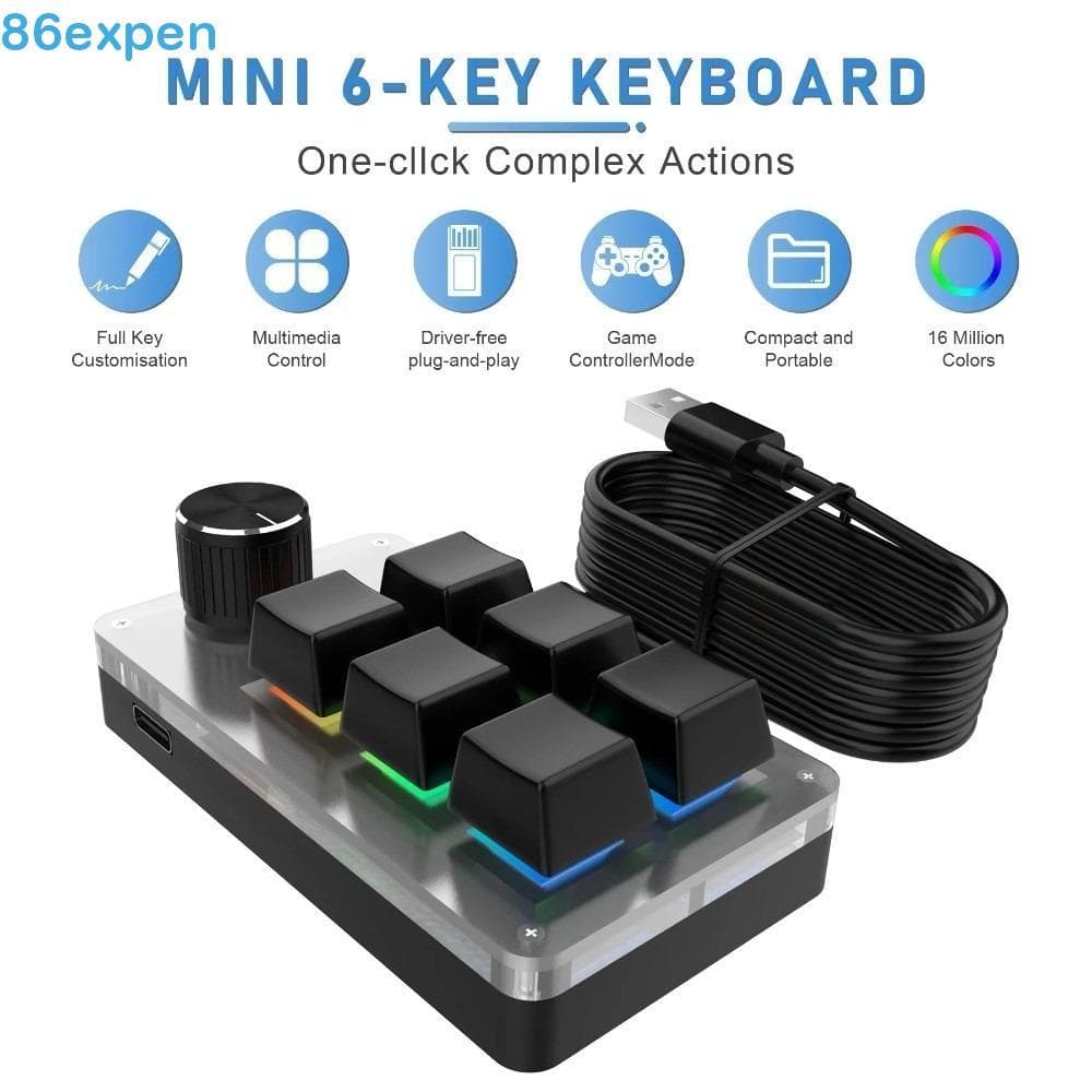 EXPEN1 Mini Teclado De Programação Personalizado , Teclados Para Jogos Hot Swap De 6 Teclas , Mecânico Com Fio USB