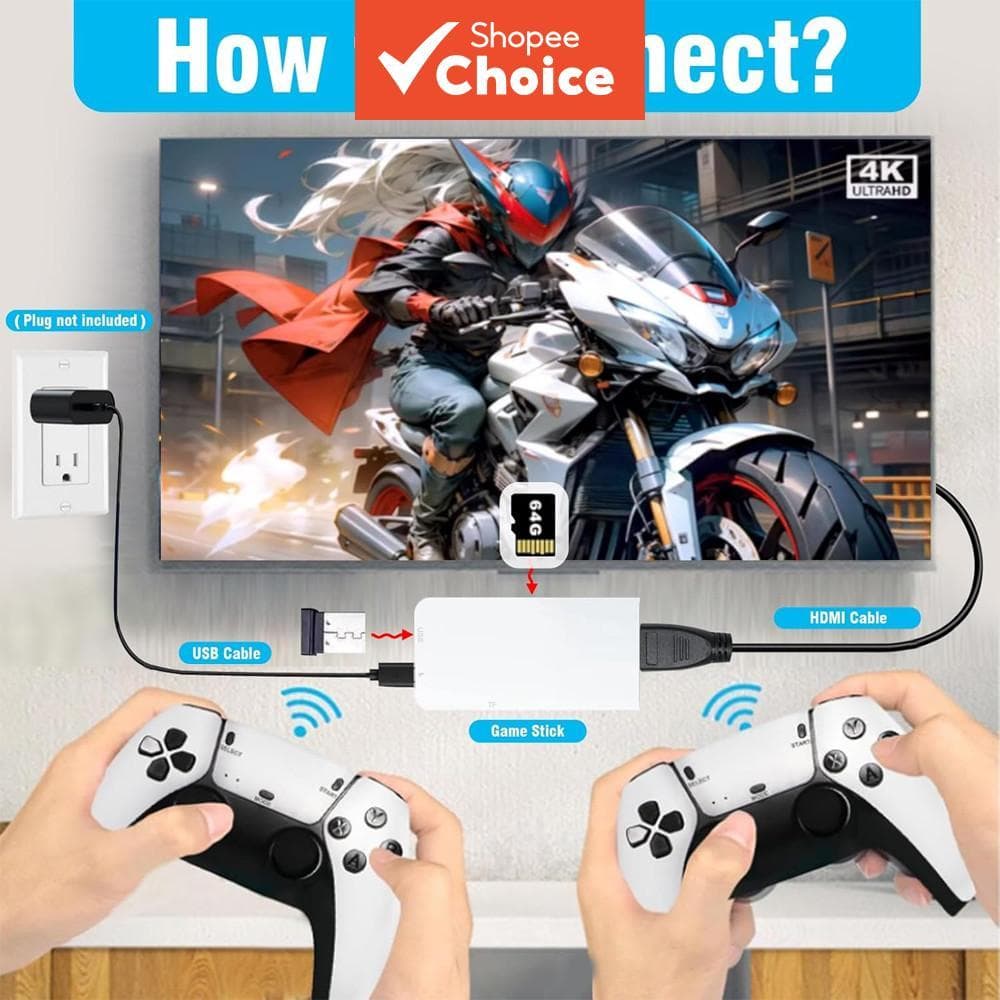Console de videogame M15 4K TV Game Stick 64G com 20.000 jogos integrados, reprodutor portátil retrô com controle sem