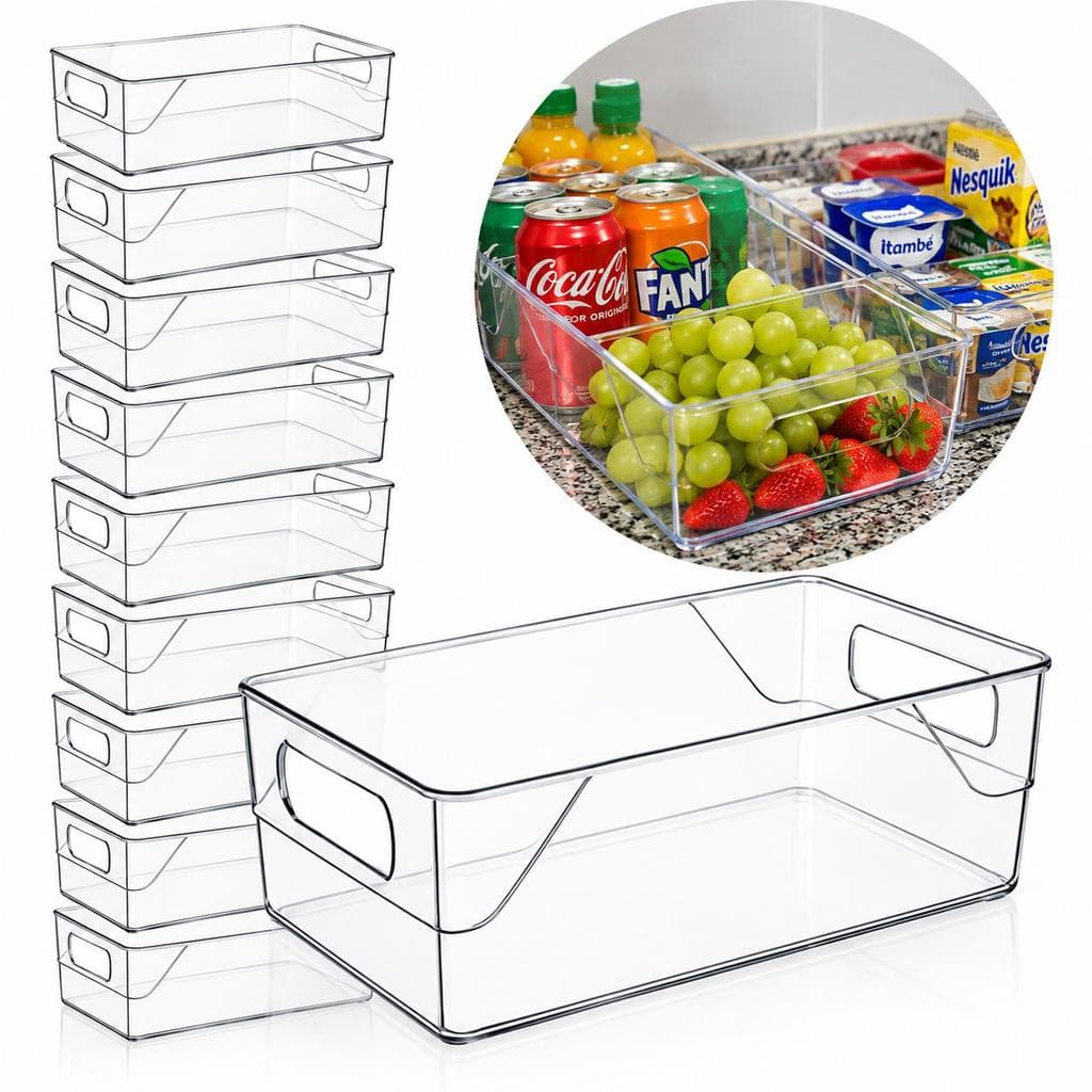 Kit 10 Organizadores Multiuso Acrílico Transparente para Geladeira Cozinha Despensa