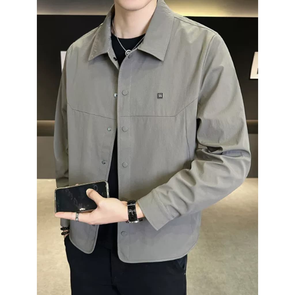 Outono cor sólida lapela jaqueta masculina simples pequena etiqueta decorativa jaqueta solta Casual curto jaqueta geral
