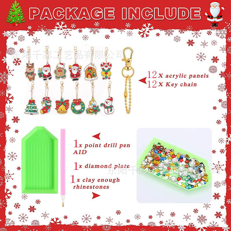 Natal chaveiro pintura diamante de madeira cheio diamante 5D brilhante diamante decoração pingente crianças diy brinqued
