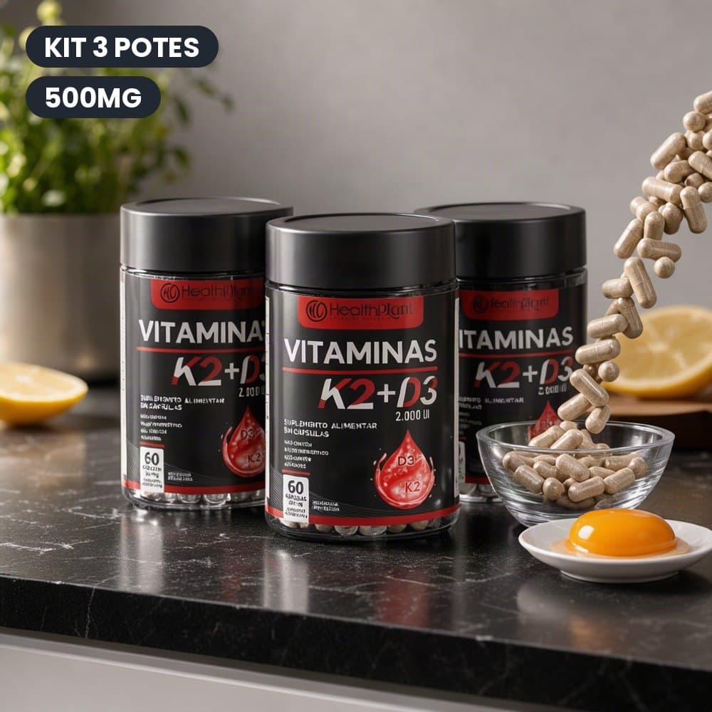 Suplemento Vitamina K2 + Vitamina D3 2000 UI 500 mg Kit 3 Potes em Cápsulas Unissex