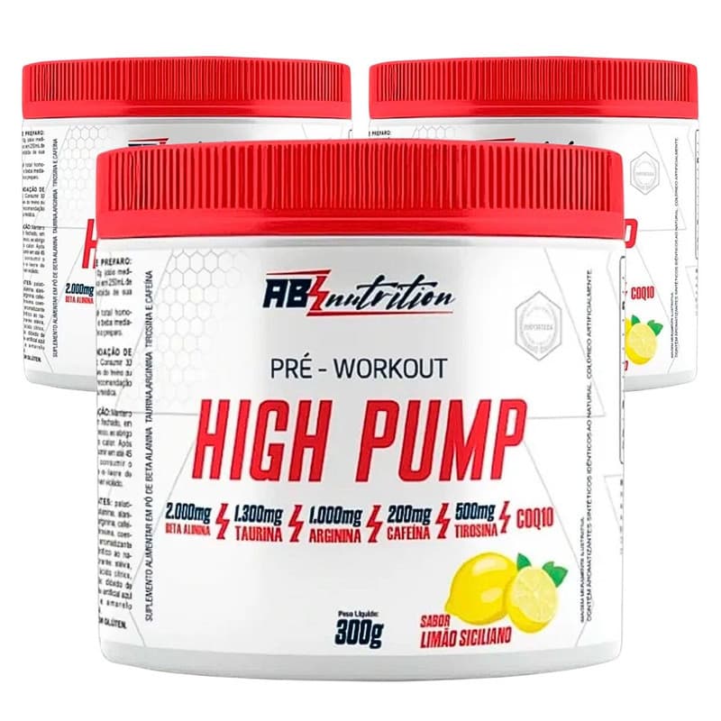 Kit 3 Pré-treino High Pump Abs Nutrition Suplemento 300g Academia Alto Desempenho Metabolismo