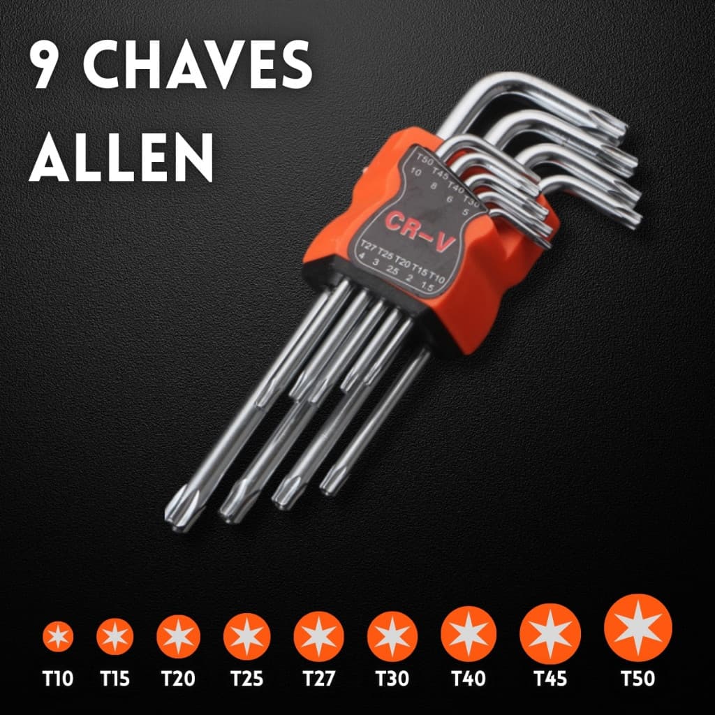 Kit 9 Chaves Allen OMNITOOL Torx Flor com Furo Completo