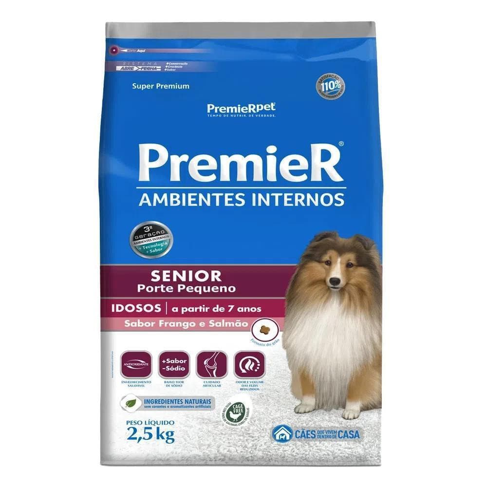 Ração Ambientes Internos Cães Senior Frango e Salmão 2.5kg Premier