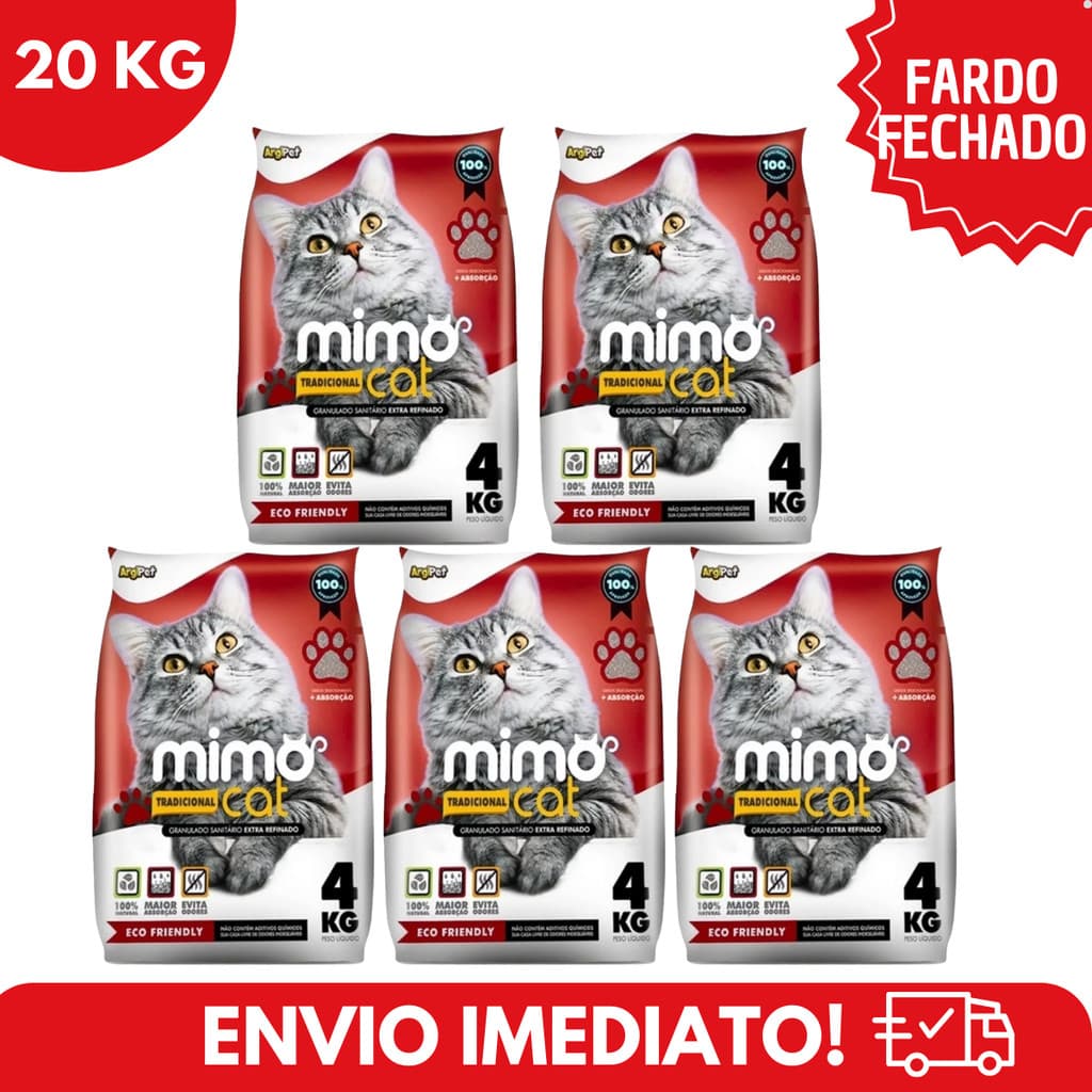 Kit 5 Areia Sanitária Higiênica Argila Natural Gatos Grãos Médios Tradicional 20 kg Argipet Mimo Cat