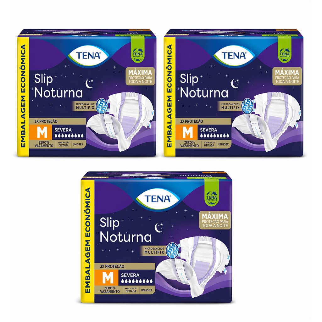 Kit 3 Fralda Geriatricas Tena Slip Noturna M,G e EG 16 Unidades Alta Absorcao Incontinencia Adulto Unissex Confortavel