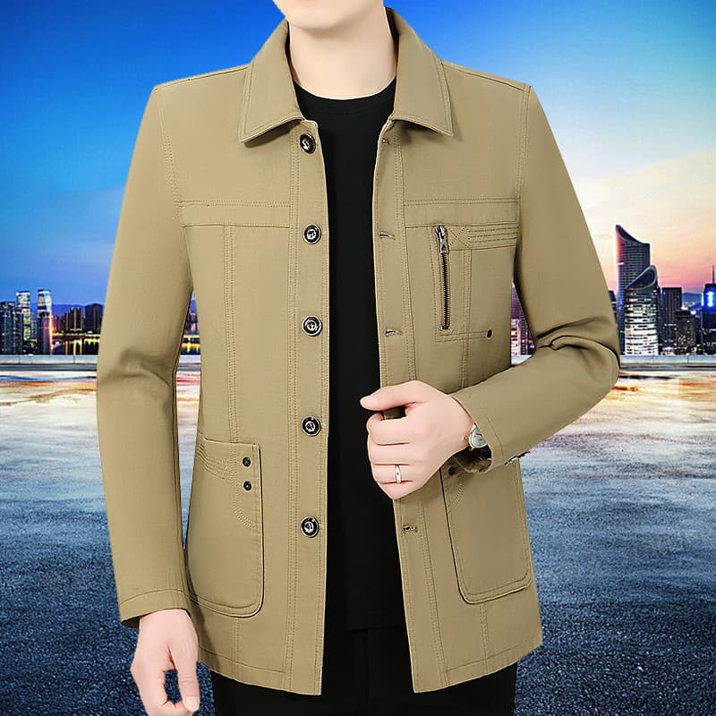 Nova jaqueta de meia-idade masculina primavera outono pai Casual jaqueta fina de meia-idade idosos vovô lapela jaqueta d