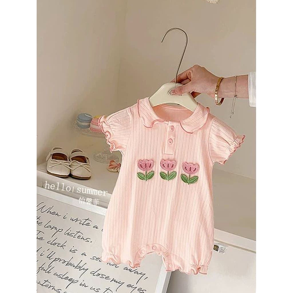 Verão novo estilo roupas de bebê pequena flor estilo fino de uma peça 3 roupas bebê menina estilo fino 0-2 anos de idade