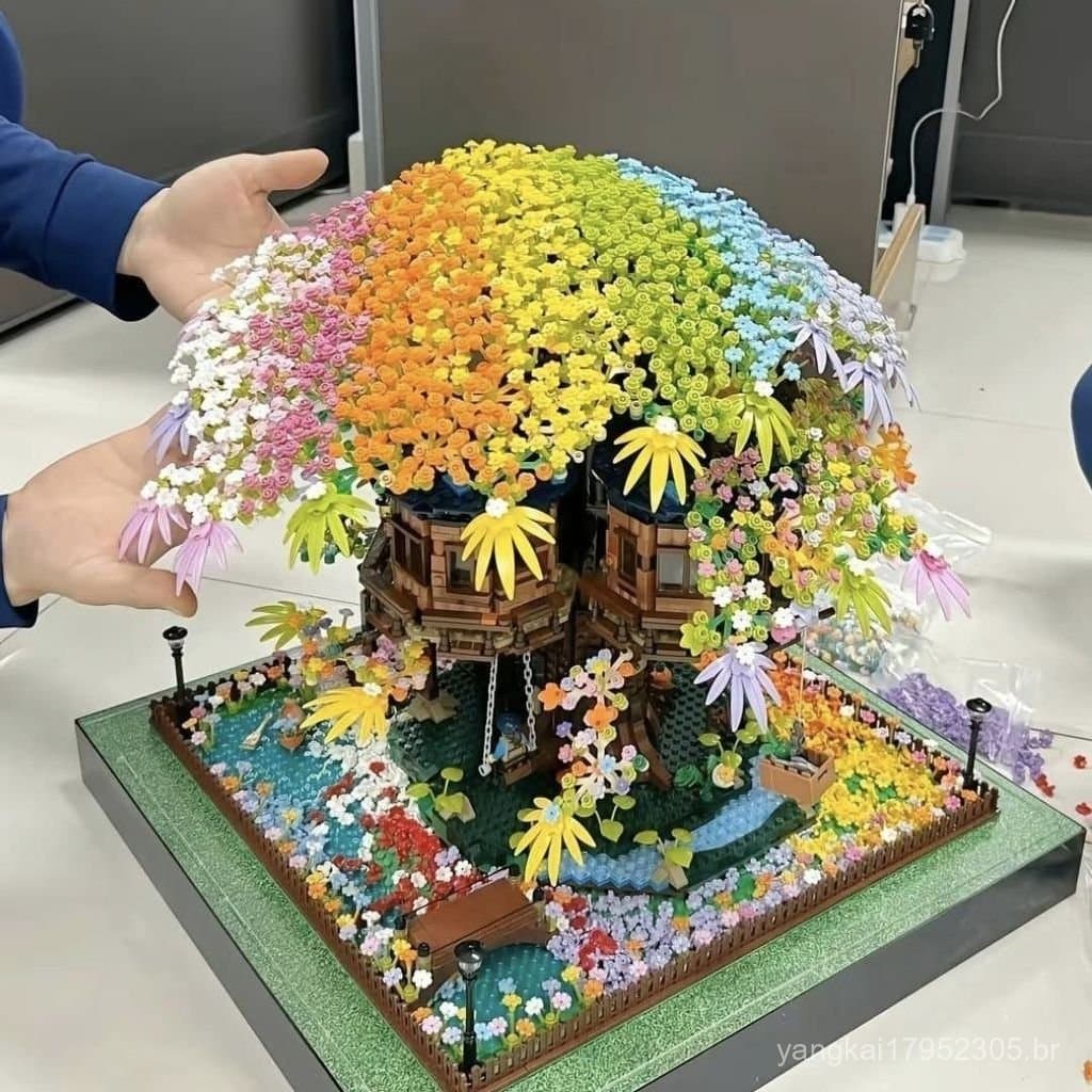 Novo Modelo 2024 Compatível com Lego, Casa na Árvore Arco-Íris, Brinquedo de Blocos de Montar para Meninas, Decoração Ar