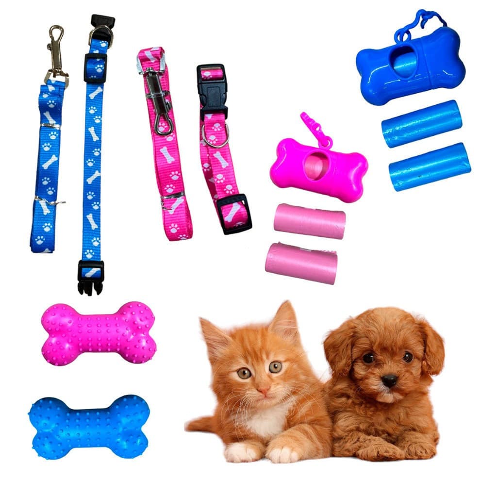 Kit Passeio Pet Completo Coleira Guia Kit Caca + 3 refil saquinho + Mordedor Limpa Dente Pet Cão Gato Cachorro