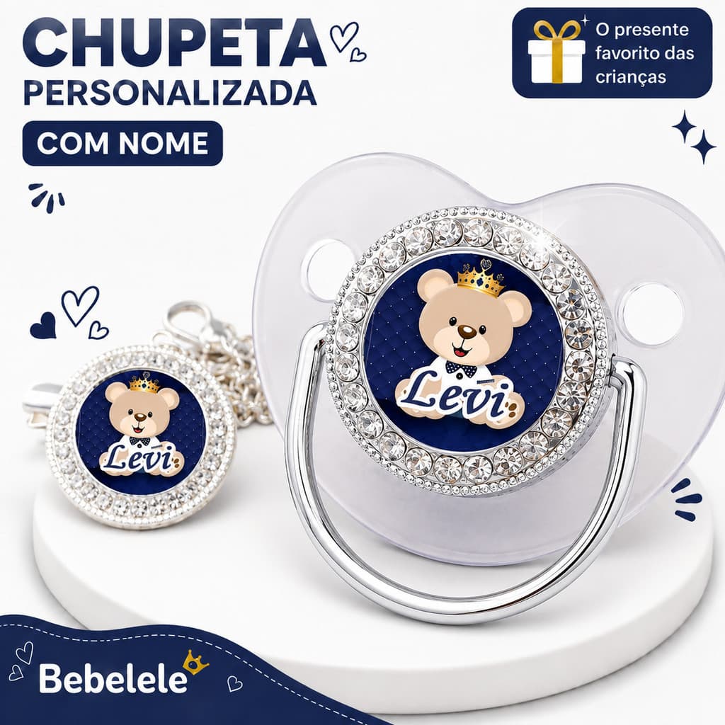 Chupeta de bebê prateada transparente, inclui prendedor de chupeta, nome e foto personalizados prendedor chupeta