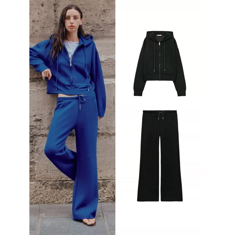 Novo moletom com capuz feminino3641814 Calças largas3641815 Conjunto de conjunto de conjunto