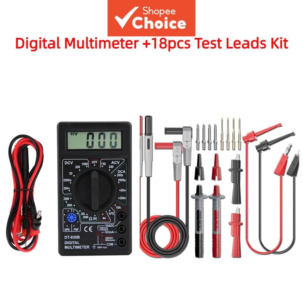 Multímetro Digital H Testador de Diodo e Transistor AC/DC Voltímetro, Multímetro Automotivo com 18 Cabos de Teste