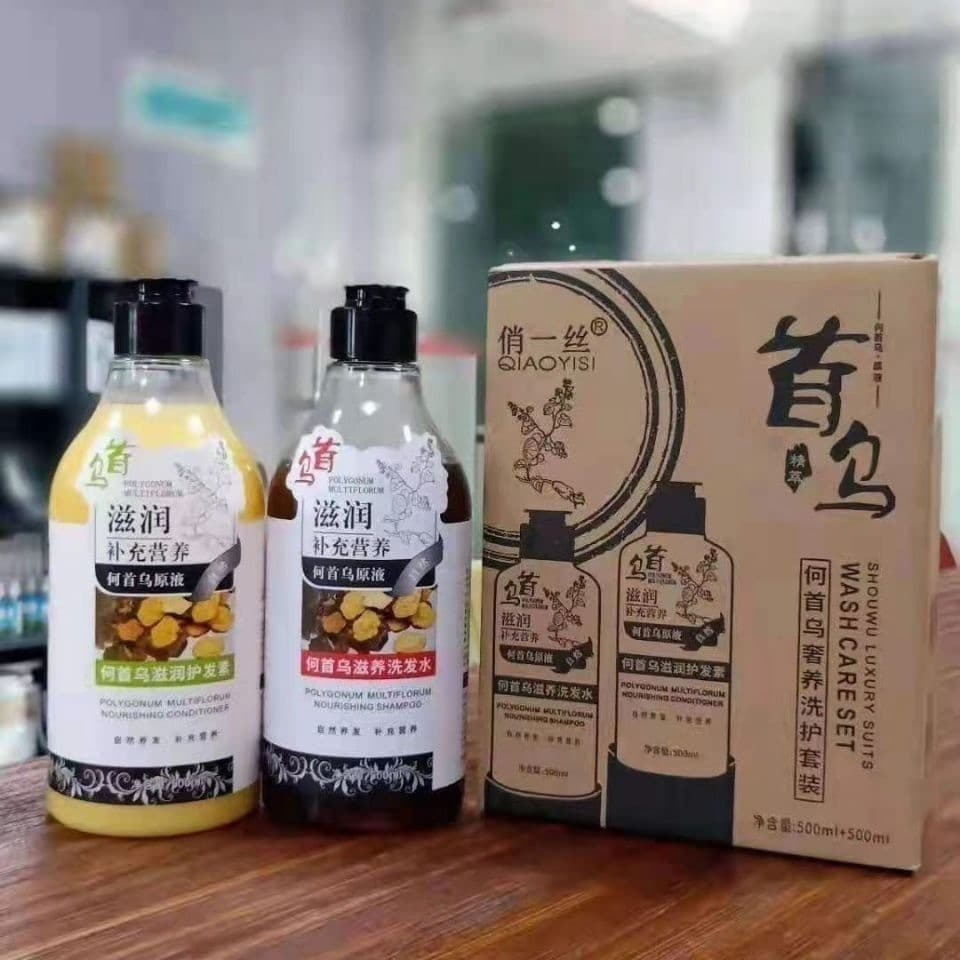 Qiaoyi Polygonum Shouwu Shampoo Condicionador Conjunto Nutritivo Hidratante Refrescante Anticaspa Sem Óleo de Controle d