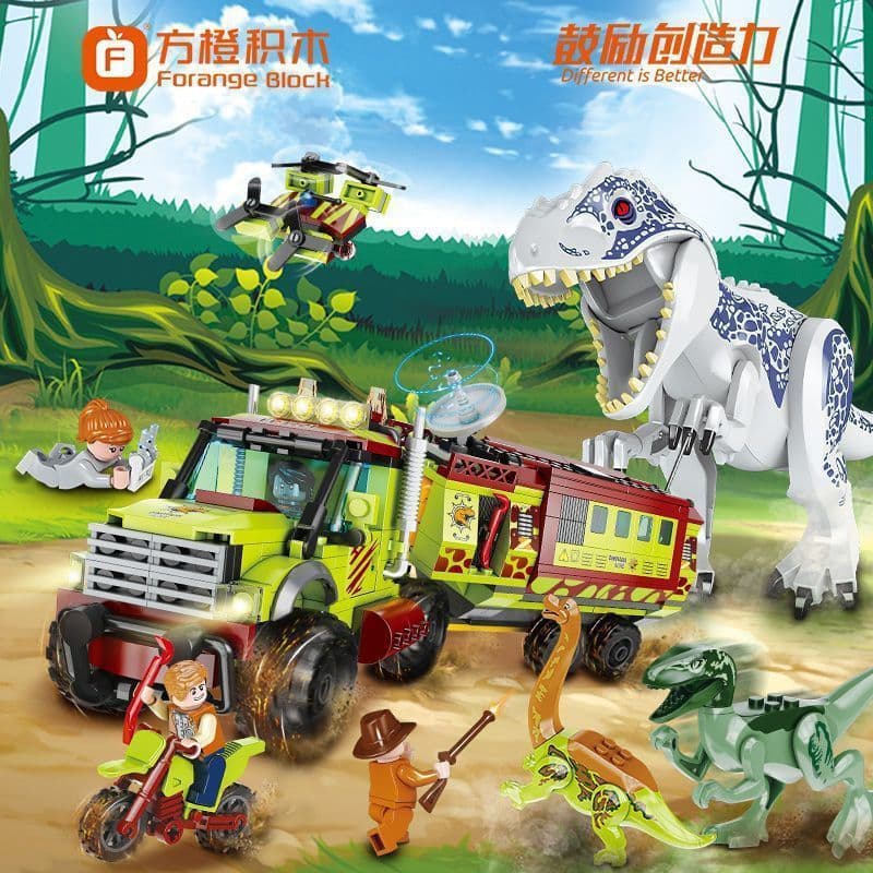 1013 Peças Lego Mundo dos Dinossauros Caça ao Tiranossauro Rex Blocos de Montar Educativos para Meninos MDXC