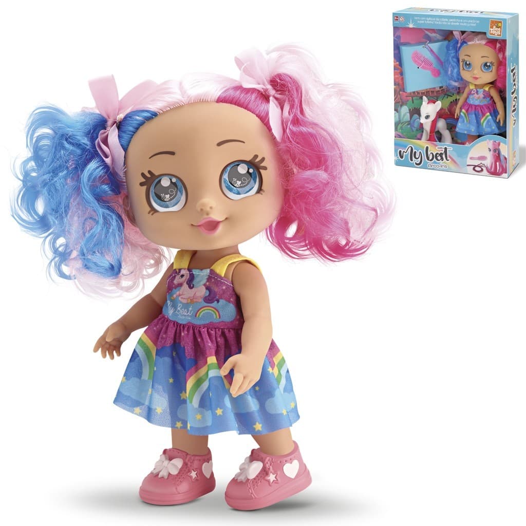 Boneca C/Roupinha e Acessórios Articulada My Best Unicórnio Feita em Vinil e Tecido P/Crianças