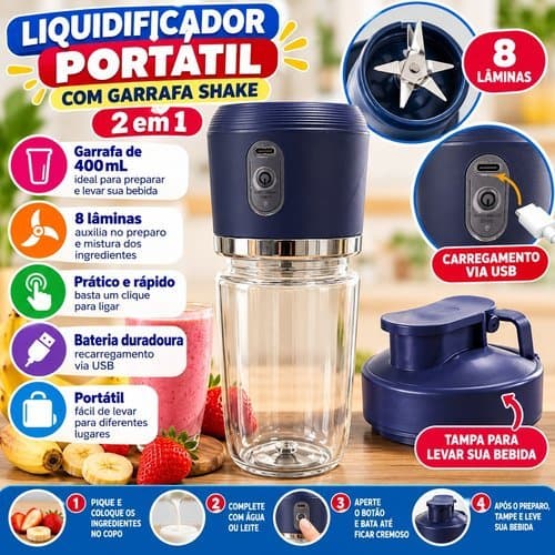 Liquidificador Portatil Com Copo Shake Pratico Compacto Motor Potente Bateria Recarregavel